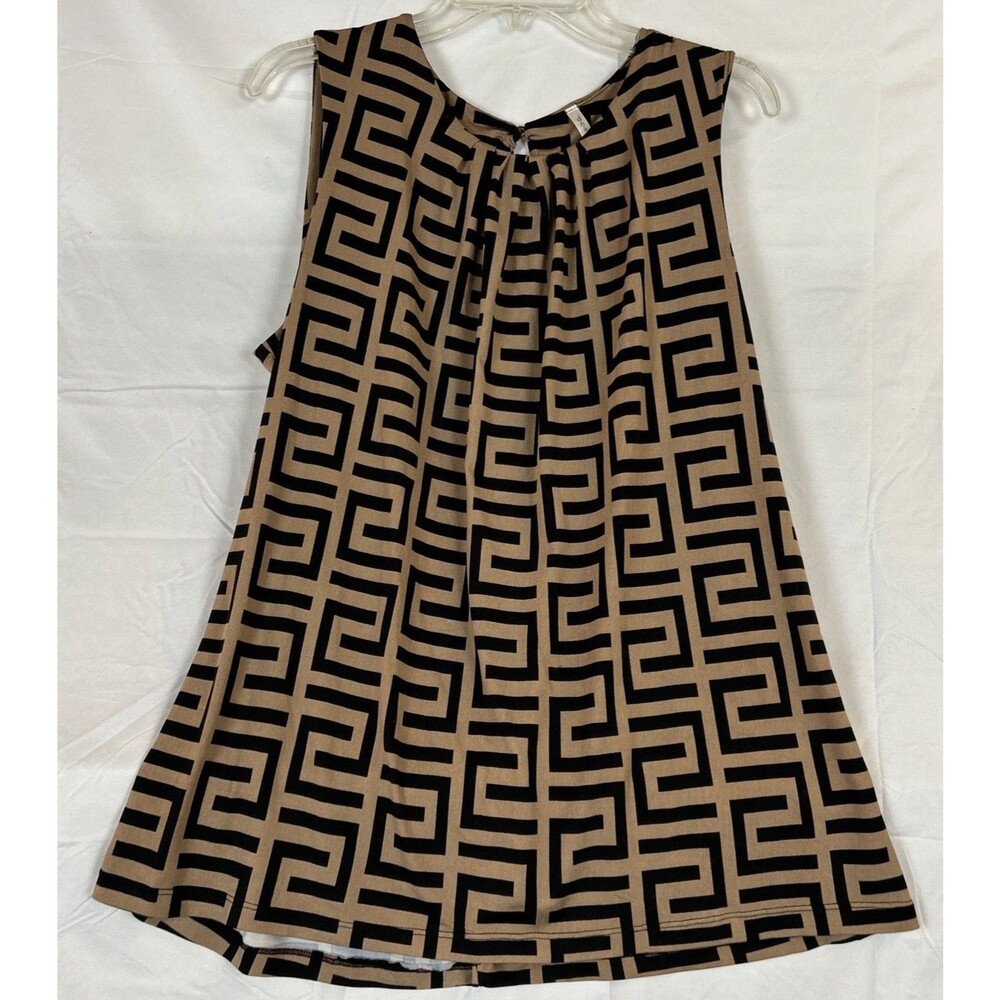 DNA Couture v-neck Geometric Print Brown Black Blouse Top